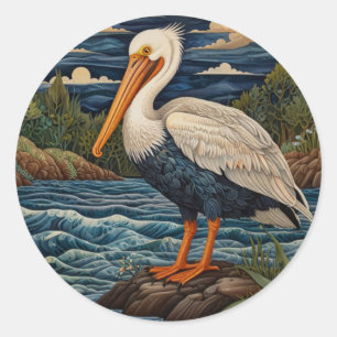 Sticker Rond Pélican de mer blanc vintage