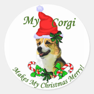 Sticker Rond Pembroke Welsh Corgi Cadeaux de Noël