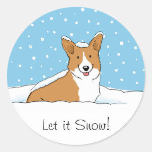 Sticker Rond Pembroke Welsh Corgi Laisser la neige - Fun Dog Ho