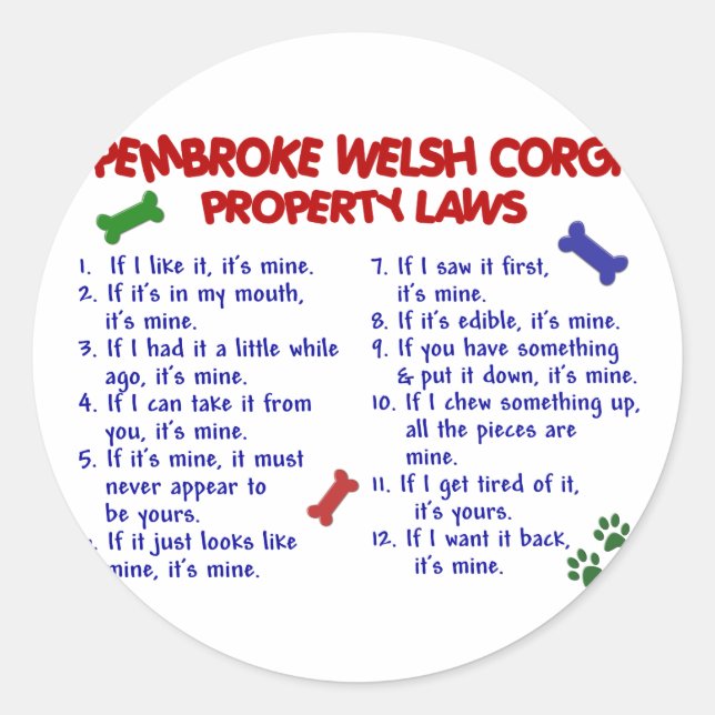 Sticker Rond PEMBROKE WELSH CORGI, propriété Lois 2 (Devant)