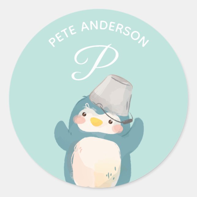 Sticker Rond Penguin ・ Alphabet Monogram Cute School garderie (Devant)