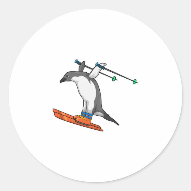 Sticker Rond Penguin as Ski jumper with Ski (Devant)