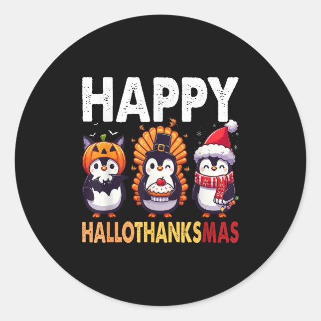 Sticker Rond Penguin Christmas Halloween Costume Happy Hallotha (Devant)