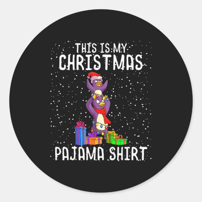 Sticker Rond Penguin Christmas Pajama Shirt Penguin Lover Gift  (Devant)