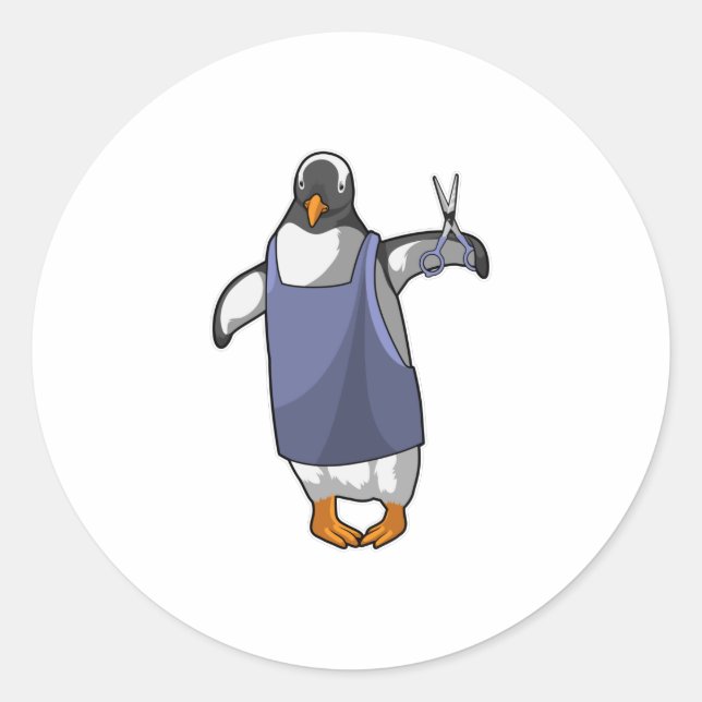 Sticker Rond Penguin coiffeur avec ciseaux (Devant)