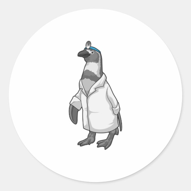 Sticker Rond Penguin comme docteur avec le manteau du docteur (Devant)