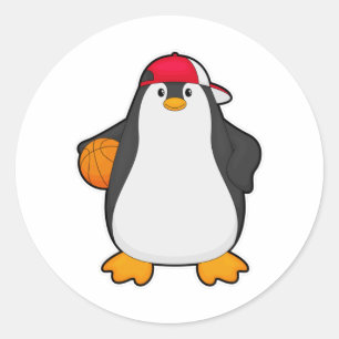 Sticker Rond Penguin comme joueur de basket-ball avec basket-ba
