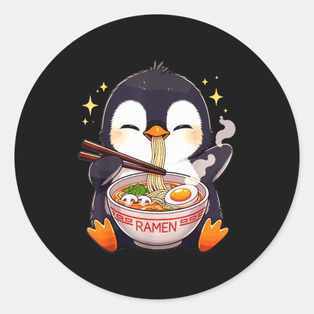 Sticker Rond Penguin Eating Ramen  (Devant)
