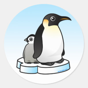Sticker Rond Penguin empereur avec poussin