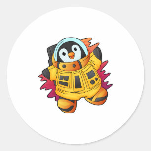 Sticker Rond Penguin en costume d'astronaute