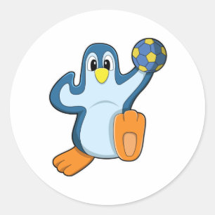 Sticker Rond Penguin en tant que joueur de handball avec Handba