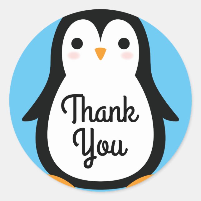Sticker Rond Penguin mignon hiver 1er anniversaire Merci (Devant)