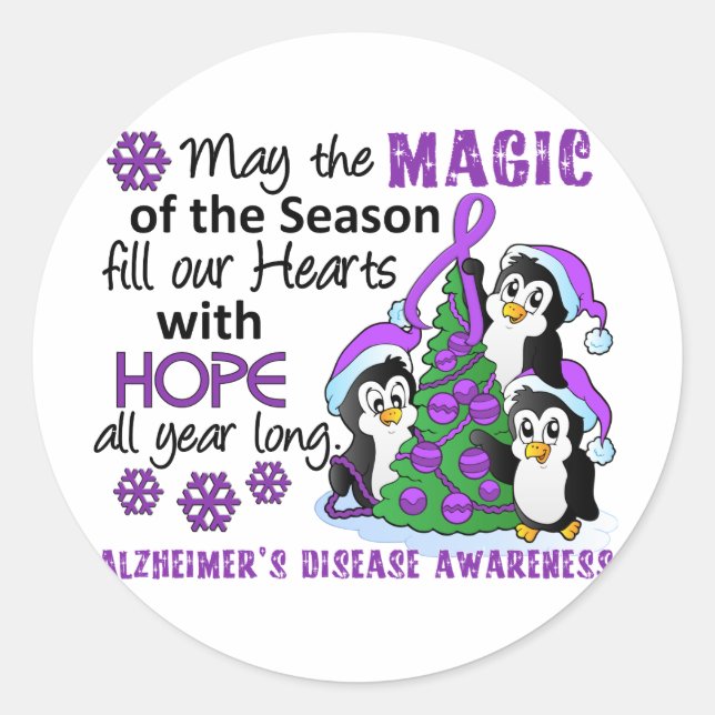 Sticker Rond Penguins de Noël Maladie d'Alzheimer (Devant)