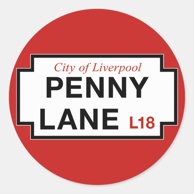 Sticker Rond Penny Lane, panneau de rue, Liverpool, Royaume-Uni (Devant)