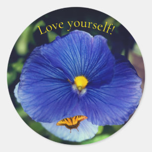 Sticker Rond Pensée bleue violette