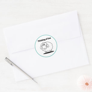 Sticker Rond Penser à l'agneau d'Ewe Mouton mignon dessin