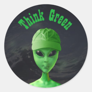 Sticker Rond Pensez le vert ET