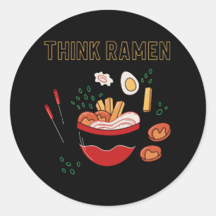 Sticker Rond Pensez ramen ramyun ramyeon. Amateurs de pâtes No