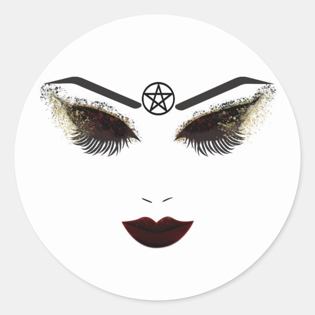 Sticker Rond Pentacle Beauté Visage Lashes & Lèvres foncées Maq (Devant)