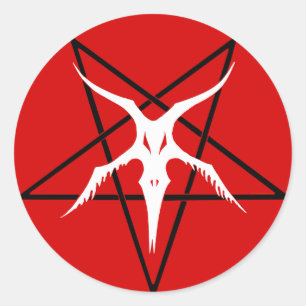 Sticker Rond Pentagone étoilé simplifié de Baphomet - rouge