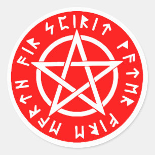 Sticker Rond Pentagramme blanc de Wiccan