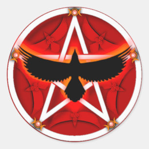 Sticker Rond Pentagramme de corneille - rouge
