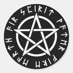 Sticker Rond Pentagramme noir de Wiccan
