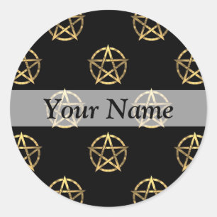 Sticker Rond Pentagramme noir et or