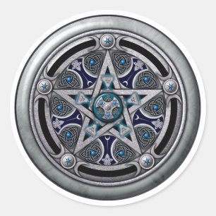 Sticker Rond Pentagramme païen argenté féminin