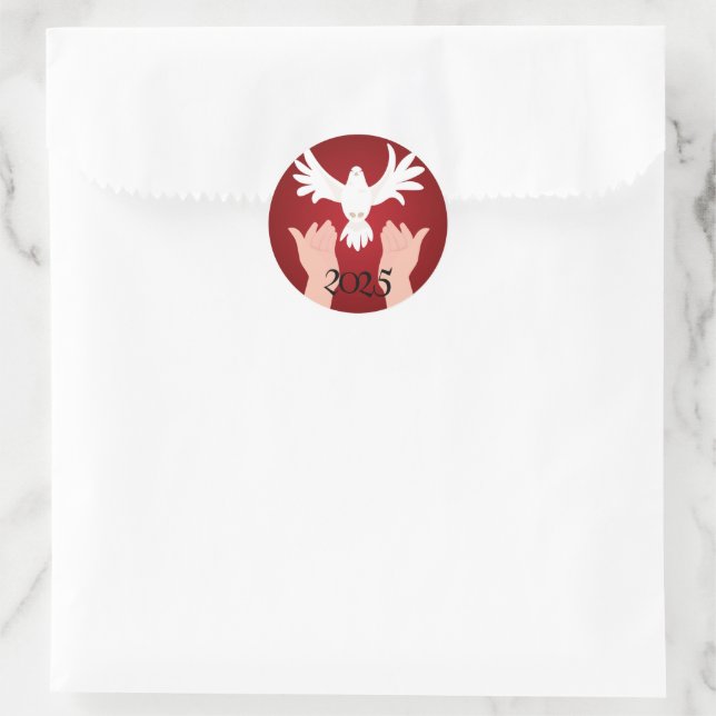 Sticker Rond Pentecôte Année personnalisée White Dove (Sac)