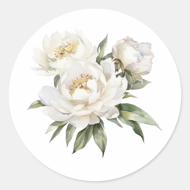 Sticker Rond Peonies blanches (Devant)