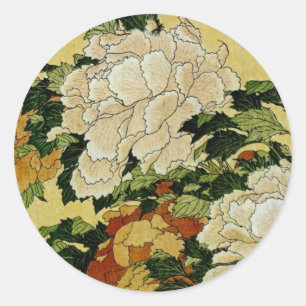 Sticker Rond Peonies et papillon