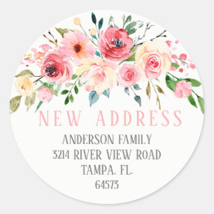 Sticker Rond Peonies Rose Floral Adresse de retour Label