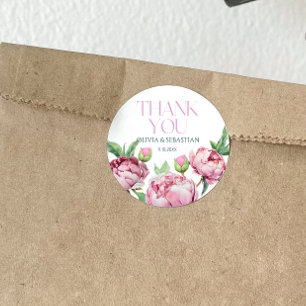 Sticker Rond Peonies rose pâle Merci d'aquarelle