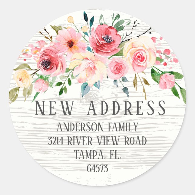 Sticker Rond Peonies rustiques Rose Floral Adresse de retour La (Devant)