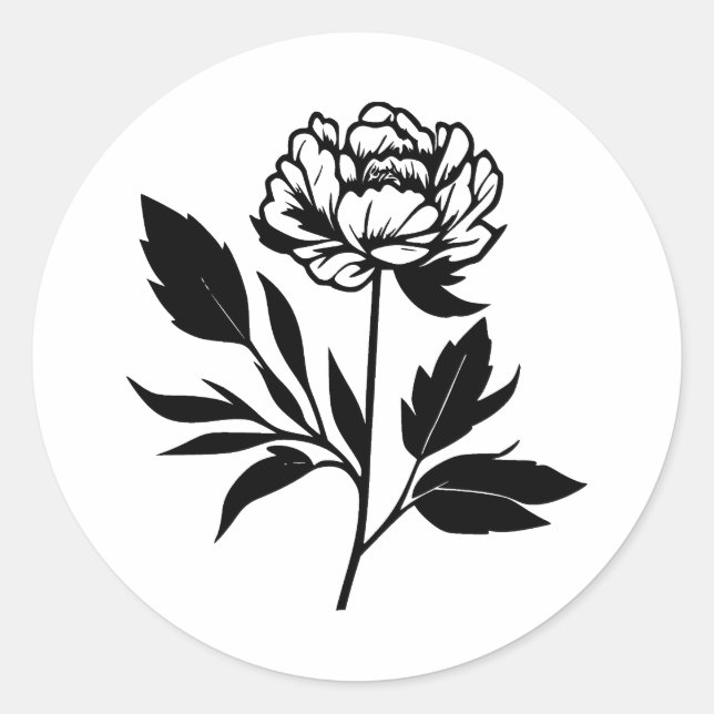 Sticker Rond Peony Art Abstrait en BW (Devant)