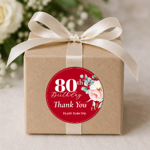 Sticker Rond Peony on Red Birthday Tags cadeaux/Sticker rond