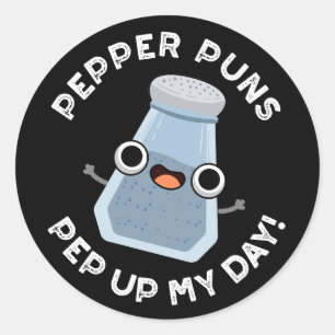 Sticker Rond Pepper Puns Pep Up My Day Funny Food Pun Dark BG
