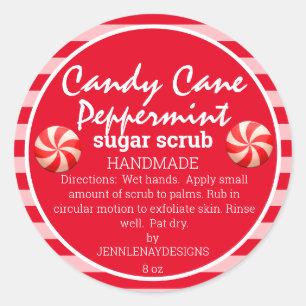 Sticker Rond Peppermenthe sucre Scrub rouge blanc rayé do-it-yo