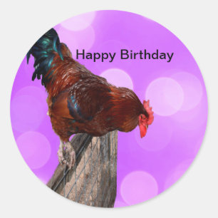 Sticker Rond Perché en Majesté : coq sur Dreamy Purple Glow