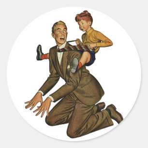 Sticker Rond Père et fils vintage, Drôle, Fête des pères ridicu