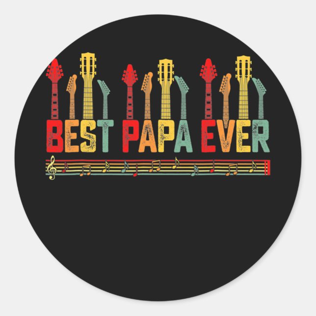 Sticker Rond Père guitariste Best Papa Ever Guitare Père Day (Devant)