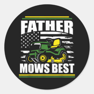Sticker Rond Père Mows Meilleur Drapeau Amusant De Pelouse