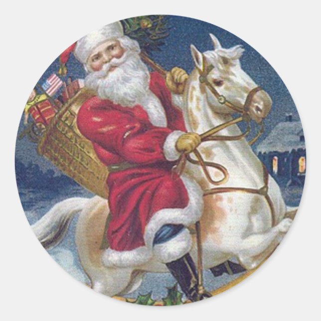 Sticker Rond Père Noël À Cheval Blanc (Devant)