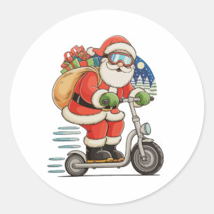 Sticker Rond Père Noël à scooter Noël famille appariée