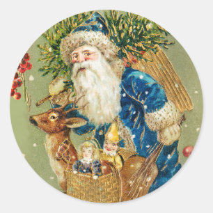 STICKER ROND PÈRE NOËL AVEC DES CADEAUX DE CERFS ET DE NOËL EN