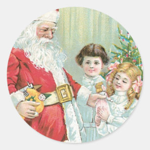Sticker Rond Père Noël Avec Enfants