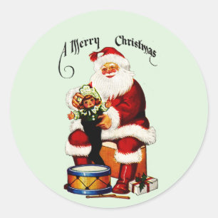 Sticker Rond Père Noël avec jouets Joyeux Noël