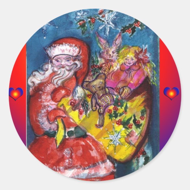 STICKER ROND PÈRE NOËL AVEC NOËL ET CADEAUX (Devant)