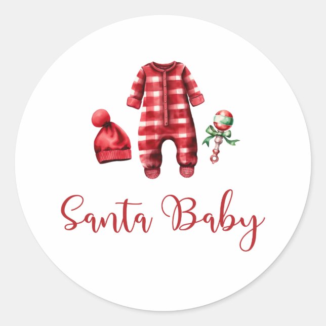Sticker Rond Père Noël Baby Christmas Baby shower Invitation (Devant)
